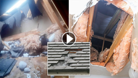 فجوة بالسقف ونجاة من الموت.. سقوط كتلة جليدية من طائرة على منزل!