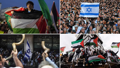 صور مسيرات متباينة لأنصار فلسطين وأخرى لإسرائيل بمختلف مدن العالم