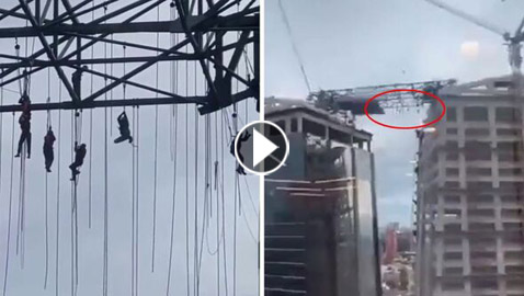 فيديو يحبس الأنفاس.. عمال معلقون في الهواء على ارتفاع 500 قدم!