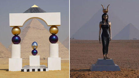 تطل على أهرامات الجيزة.. أشهر معالم مصر تستضيف أعمالا فنية مذهلة