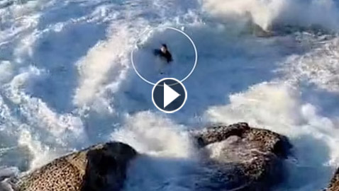 فيديو شاهده الملايين.. سباح قفز بمياه هادئة فتحولت أمواجا بعلو 4 أقدام!