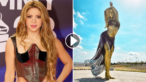فيديو وصور: شاكيرا ترفع الستار عن تمثالها البرونزي العملاق.. طوله 6.5 متر