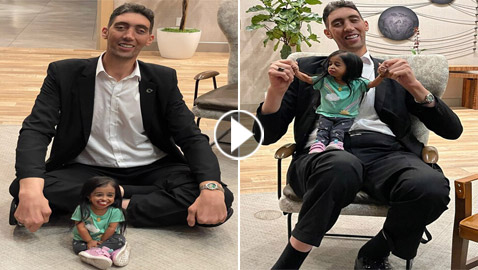 فيديو لأطول رجل بالعالم يمازح أقصر امرأة على الإطلاق.. بحجم يده