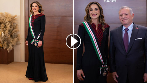 الملكة رانيا تتسلم وسام النهضة بإطلالة أنيقة من وحي التراث الأردني
