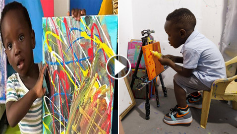 طفل حاز على لقب أصغر فنان بالعالم وعمره لم يتجاوز العامين.. فيديو وصور