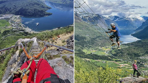 مغامرة جديدة بالنرويج.. الكشف عن سلم عائم ليس لضعاف القلوب