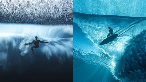 مصور شجاع يوثق منازلة شرسة بين راكب أمواج وموجة هائلة من تحت الماء!