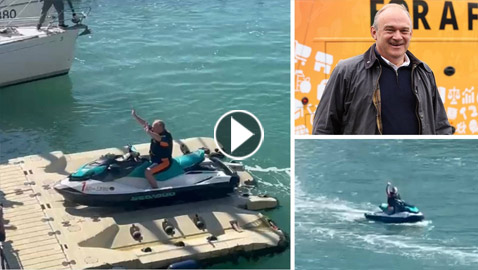 كأفلام الأكشن.. سياسي بريطاني يصل لمؤتمر على متن دراجة مائية (فيديو)