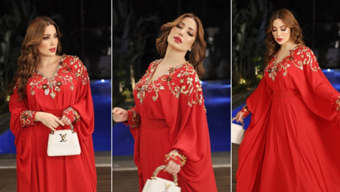 نسرين طافش في أحدث ظهور تتألق بالقفطان الأحمر بعد زواجها
