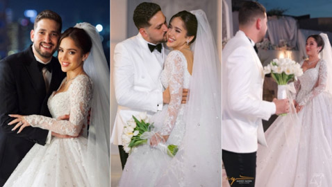 رنا رئيس تبهر حضور حفل زفافها بإطلالتين: الاولى بفستان زفاف طويل وأنيق والثانية بفستان ابيض قصير!