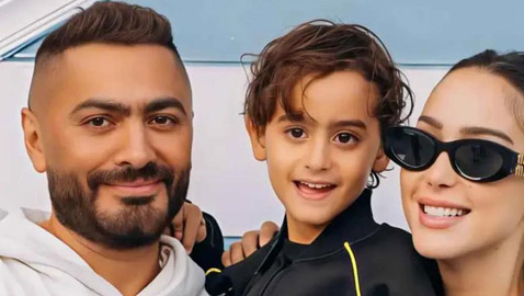تامر حسني وبسمة بوسيل يهنئان نجلهما آدم بعيد ميلاده
